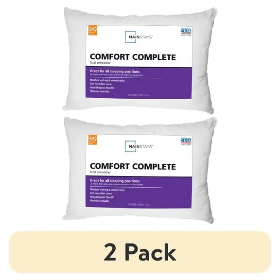 (2 pack) Mainstays Comfort Complete Bed Pillow, Standard/Queen