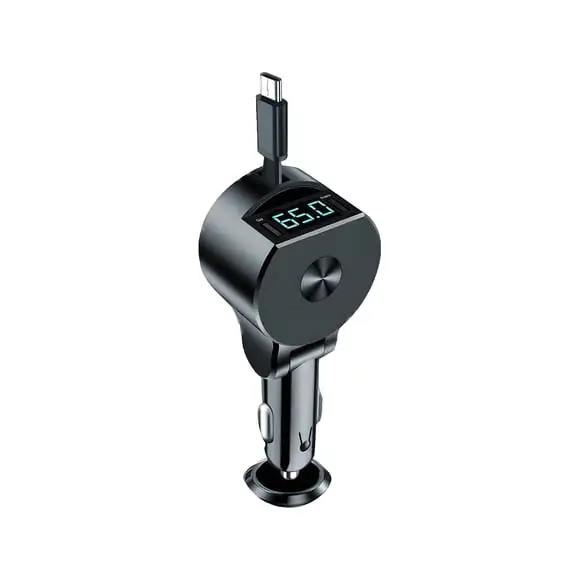 Tech Squared 65W Car Charger with Retractable Cable and Power Output Display